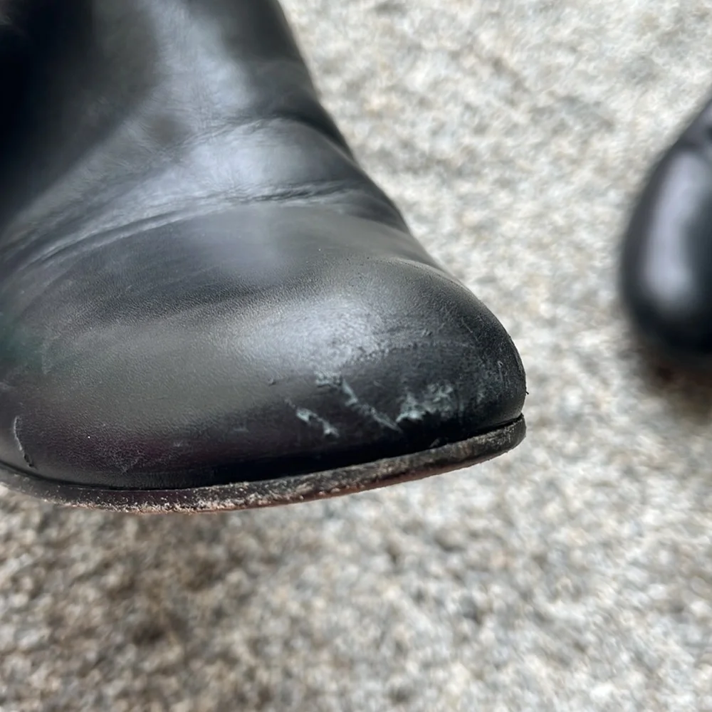 VINCE Michela size 9 black leather hidden wedge 2.5” heel 9.5” tall boots ITALY